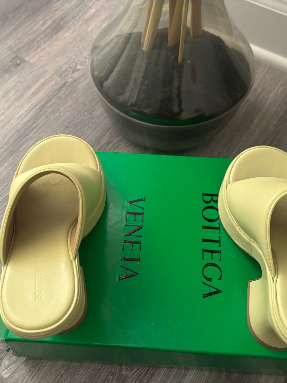 Bottega Veneta Light Yellow Leather Slide Mules
